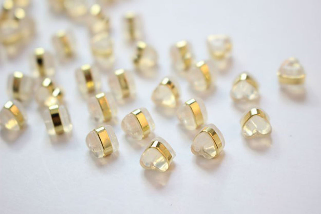 20PCS Heart Ear Nuts, Gold Plated Earring Backs, Rubber Earring Stoppers, Wholesale Earring Findings ZZ023-ZX7045
