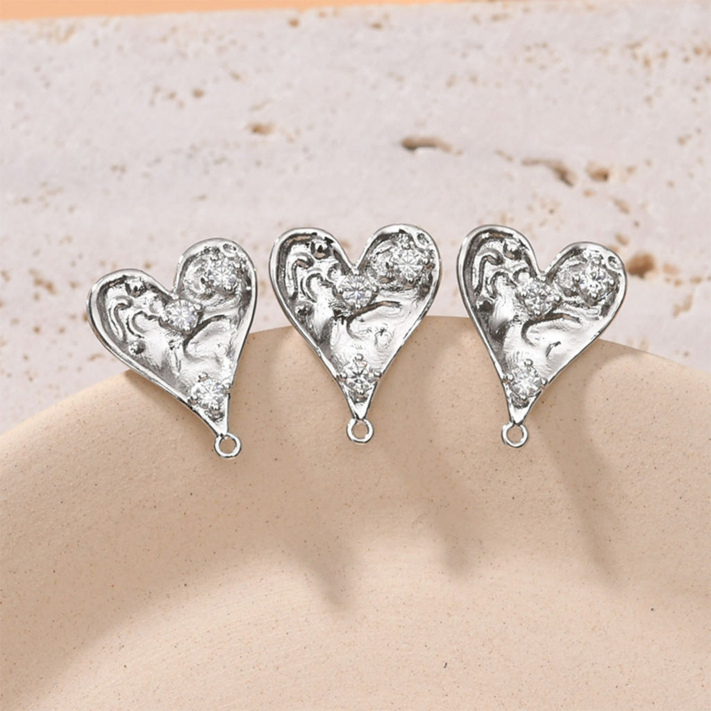 Gold Polished love heart CZ Earring Post,  14K Gold Nickel Free Earrings, S925 Silver Ear Pins, 19mm, Heart Shape Ear Stud with Loop LL239