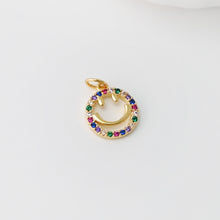 Load image into Gallery viewer, Smile Face Charm, Enamel Round Star Charm, Rainbow CZ Pave, 18K Gold Plated, CZ Pave Pendant, Necklace Jewelry Finding