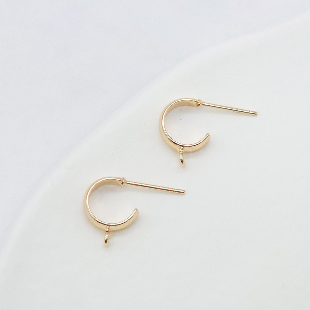 10pcs- C Shape Earrings Post With Loop, 14K Gold Plated, Nickel Free Earrings, Ear Stud Loop, Hypoallergenic Earring Findings ZX126