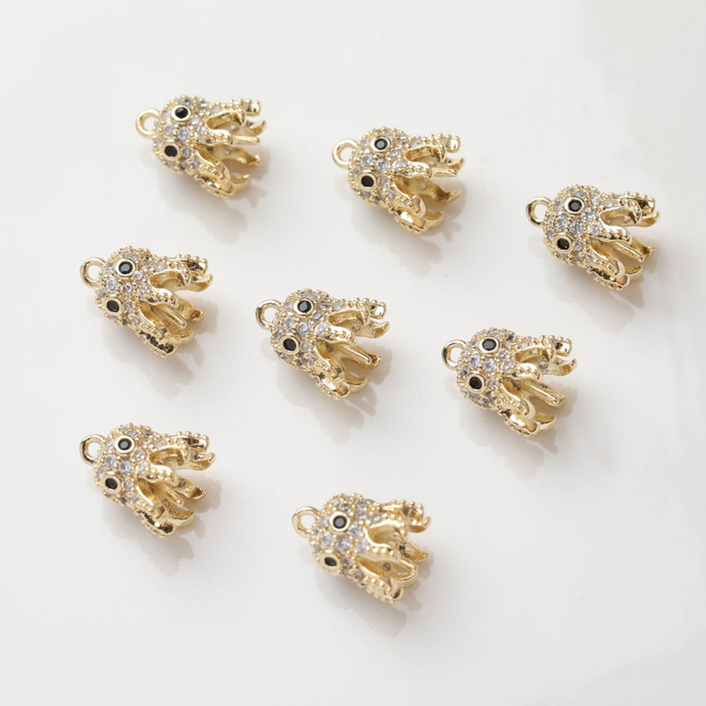 Zirconia Octopus Peg Bail Caps, 14K Gold Plated, Half Drilled Bead Caps, Pearl Bead Caps, Jewelry Making GZ350