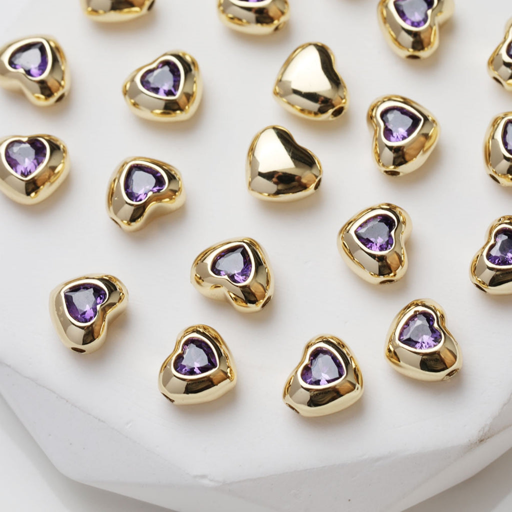 Heart Spacer Beads, 14K Gold, Silver Plated, CZ Pave Beads, Heart Pendant, Jewelry Making Supplies GZ413