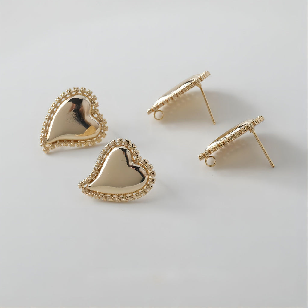 عمود قرط ذهبي على شكل قلب، أقراط من الذهب عيار 14 قيراطًا خالية من النيكل، دبابيس أذن من الفضة S925، 20 مم، قرط أذن على شكل قلب مع حلقة GE001