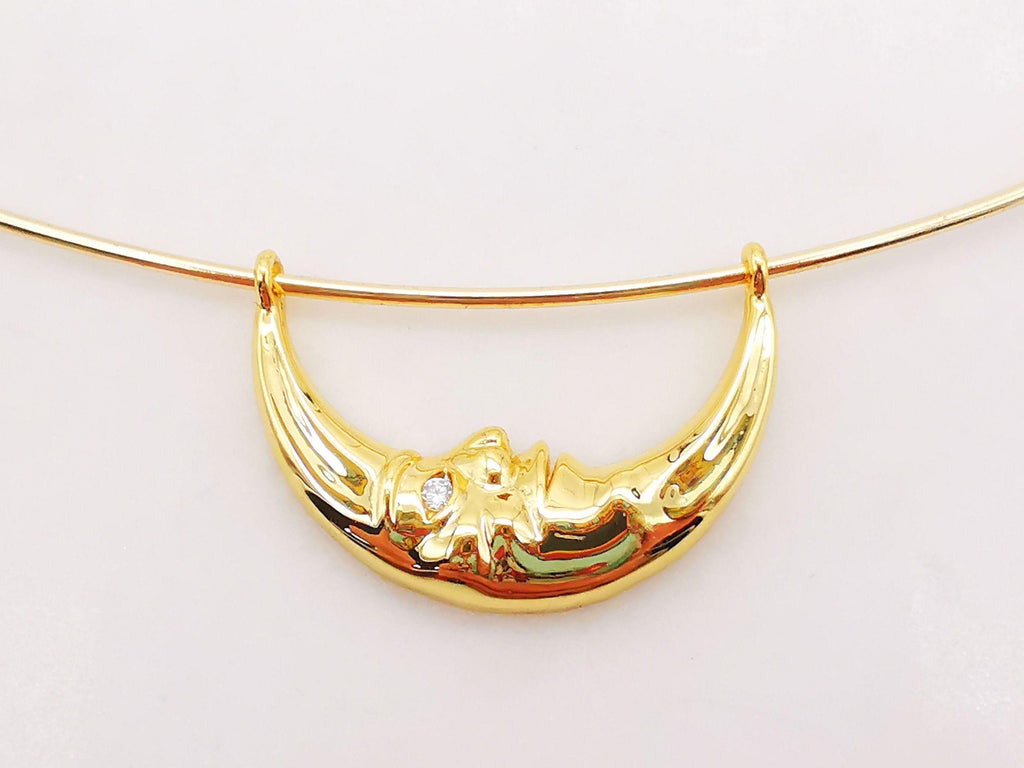 Moon Charm, Crescent Double Loop Connector Pendant, 18K Gold Plated Face Charm, 24x17mm, Necklace Making Charm, Jewelry Findings S106