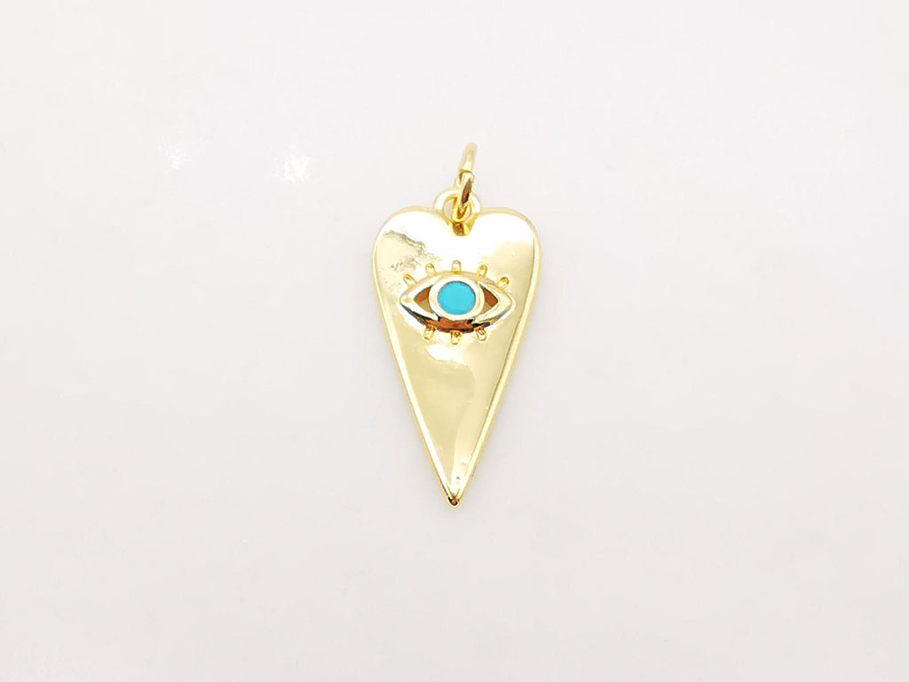 Heart Shape Evil Eye Charm, 18K Gold Plated Micro CZ Pave Eye Pendant, 20x10mm, Necklace Making Charm, Jewelry Findings S914