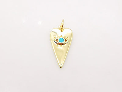 Heart Shape Evil Eye Charm, 18K Gold Plated Micro CZ Pave Eye Pendant, 20x10mm, Necklace Making Charm, Jewelry Findings S914