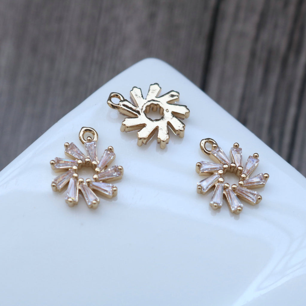 Tiny Turkish Blue Cubic Pave Round Charm with loops, 14K Gold Plated CZ Pave Pendant, Necklace Bracelet Connector Charm NY064-F070