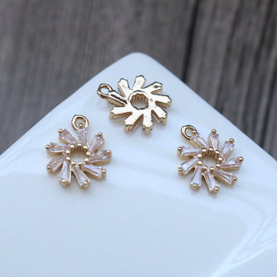 Tiny Turkish Blue Cubic Pave Round Charm with loops, 14K Gold Plated CZ Pave Pendant, Necklace Bracelet Connector Charm NY064-F070