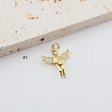 Load image into Gallery viewer, Gold Angel Charm Pave CZ, Cross Charm, Fly Charm, 18K Gold Plated, Pendant for Necklace and Bracelet, Jewelry Findings S1275
