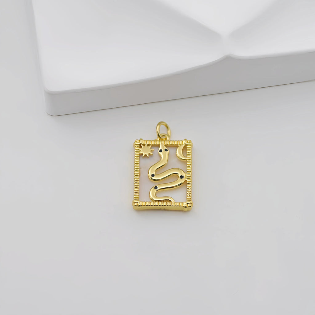MOP Charm, Heart, Snake Pendant, Mother of Pearl Charm, Bracelet Necklace Making, 18K Gold Plated Jewelry Findings S20845