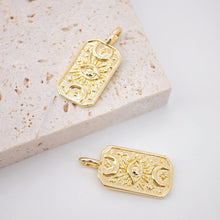 Load image into Gallery viewer, Gold Evil Eye Card Charms, Micro CZ Pave Moon and Star Pendant, 18K Gold Plated Brass, Necklace Making Charms, Jewelry Findings S1005