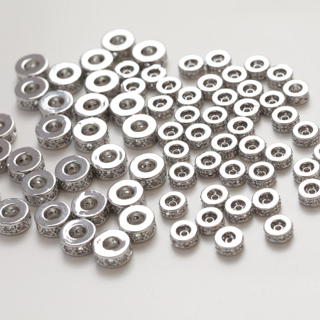 14K Gold CZ Pave Spacer Beads, Tone Rondelle Spacer Beads, Bracelet Making, Jewelry Finding SC030