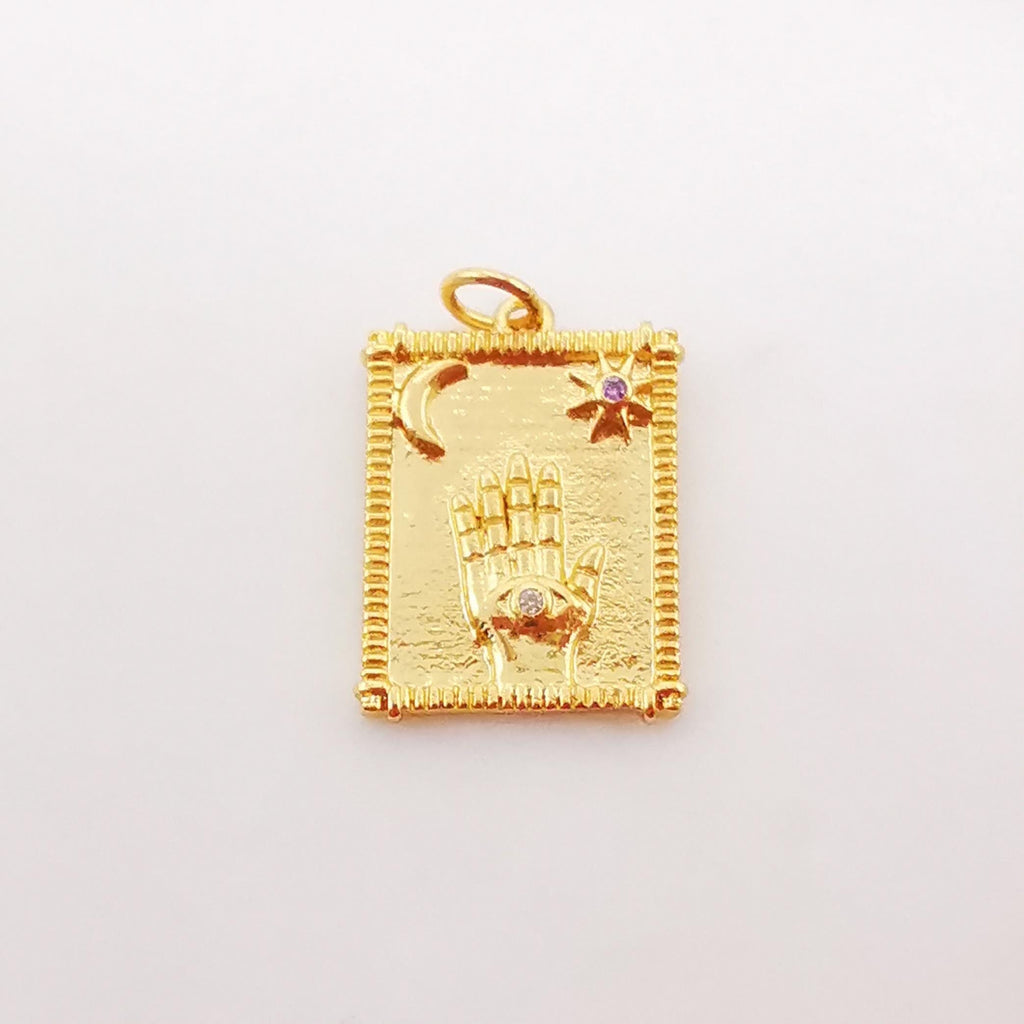 Gold Evil Eye Card Charms, Micro CZ Pave Moon and Star Pendant, Amulet Charm 18K Gold Plated, Necklace Making Charms, Jewelry Findings S1011