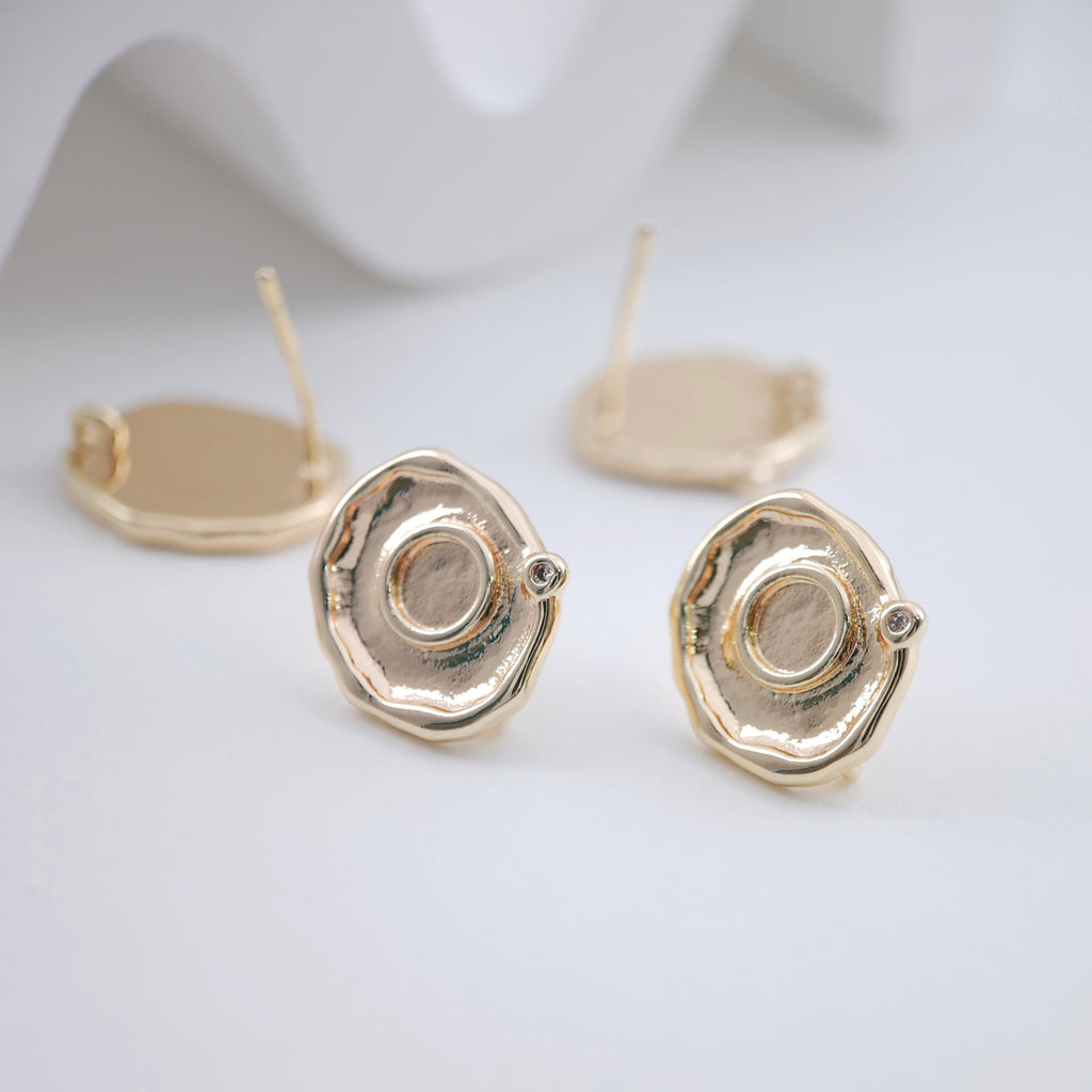 Round Earring Posts , Gold Plated Earring Post with Loop, S925 Silver Needle, Handmade Earring Finding, DIY Earring Supplies ZX223