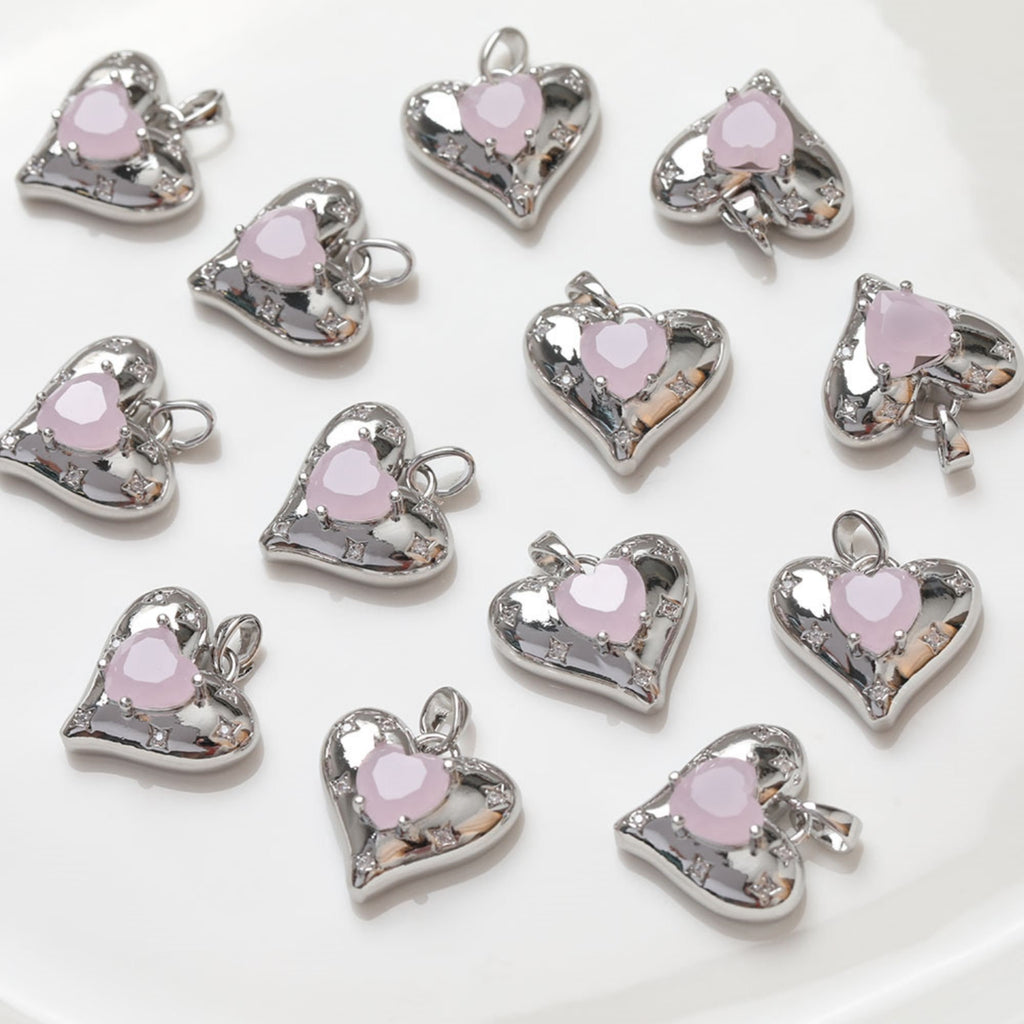 Heart Charms, Star Clear Cubic Charm,  18K Gold Plated CZ Pave Love Pendant, Necklace Making Pendants, Jewelry Findings ZZ031