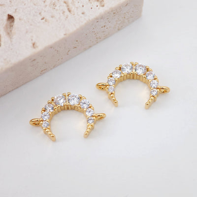 Conector de media luna cúbica, colgante de luna bañado en oro de 18 quilates, dijes de cuerno con micro pavé de circonitas cúbicas transparentes, 11 x 9 mm, accesorios de joyería S761