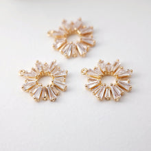 Load image into Gallery viewer, CZ Pave Sunflower Charm, Cubic Pendant, Real Gold Plated Brass Earring Charms, Jewelry Findings D0073