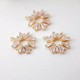 CZ Pave Sunflower Charm, Cubic Pendant, Real Gold Plated Brass Earring Charms, Jewelry Findings D0073