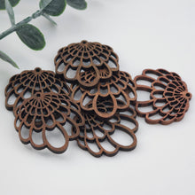 Load image into Gallery viewer, 4PCS Wood Pendant, Wooden Flower Charm, Reclaimed Walnut Wood, Nickel Free, Natural Jewelry Finding JT988