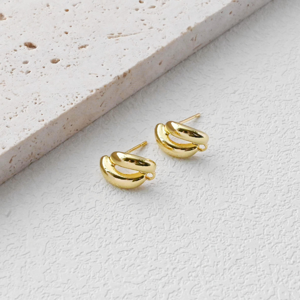 C Shape Ear Post, Nickel Free, S925 Silver Pin, 14*9.6mm, 18K Gold Plated Stud Earring Finding D0441
