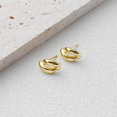 C Shape Ear Post, Nickel Free, S925 Silver Pin, 14*9.6mm, 18K Gold Plated Stud Earring Finding D0441