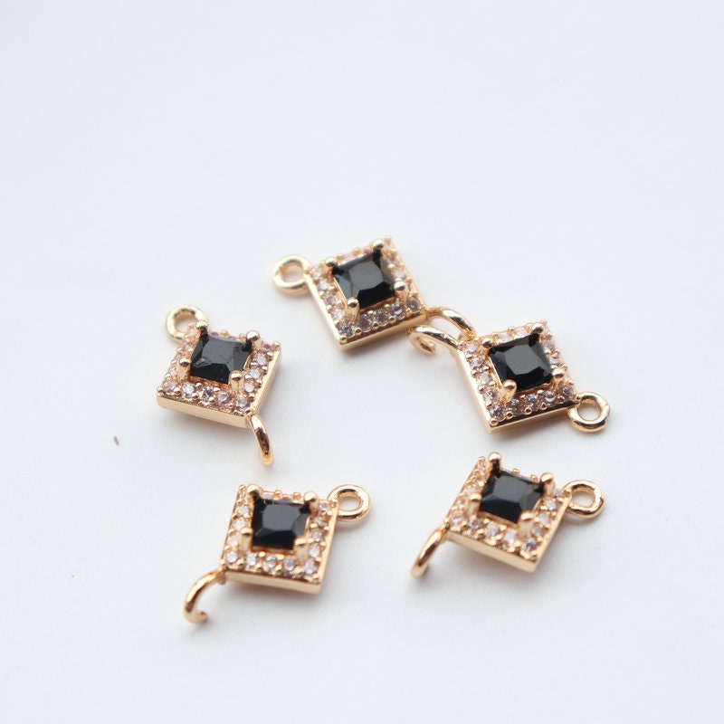 5pcs CZ Pave Small Square Charm, Cubic Zircon Crystal Pendant, Bracelet Necklace Pendant, 14K Real Gold Plated, Jewelry Findings JY042-F170