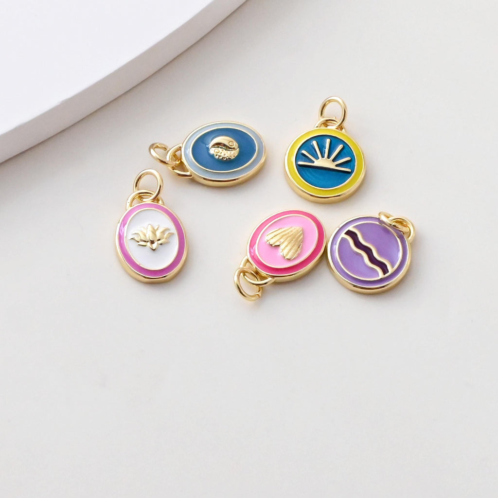 Colección de dijes ovalados de esmalte, corazón, flor y ola, chapados en oro de 18 quilates, para crear collares y accesorios de joyería S1389