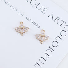 Load image into Gallery viewer, CZ Pave Fan Shape Charm, Cubic Zircon Crystal Fan Connector, CZ Earring Charms,Real Gold Plated Earring Charms, Jewelry Findings ZR003-F072