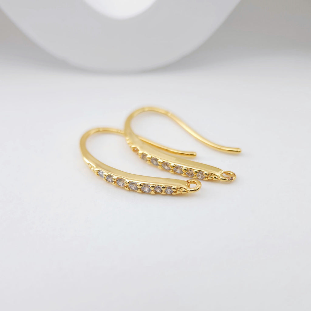18K Gold Plated Ear Wires, Cubic Pave Earring Hooks, Nickel Free, Fish Hooks, Ear Wires for Jewelry Making S1137
