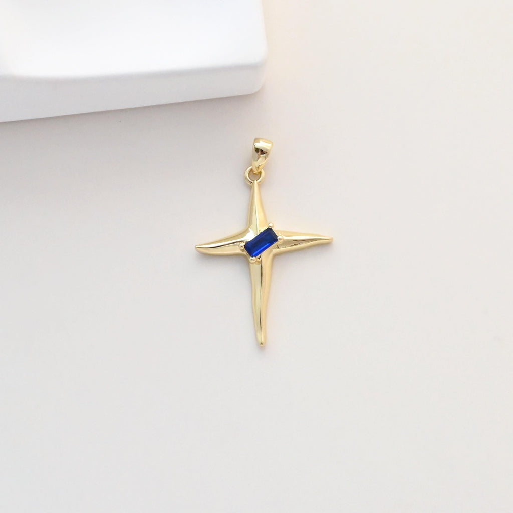 North Star Charms,  Crystal Cubic Pave Star Pendant, 18K Gold Plated, Necklace Making Star Charms, Jewelry Findings S1339