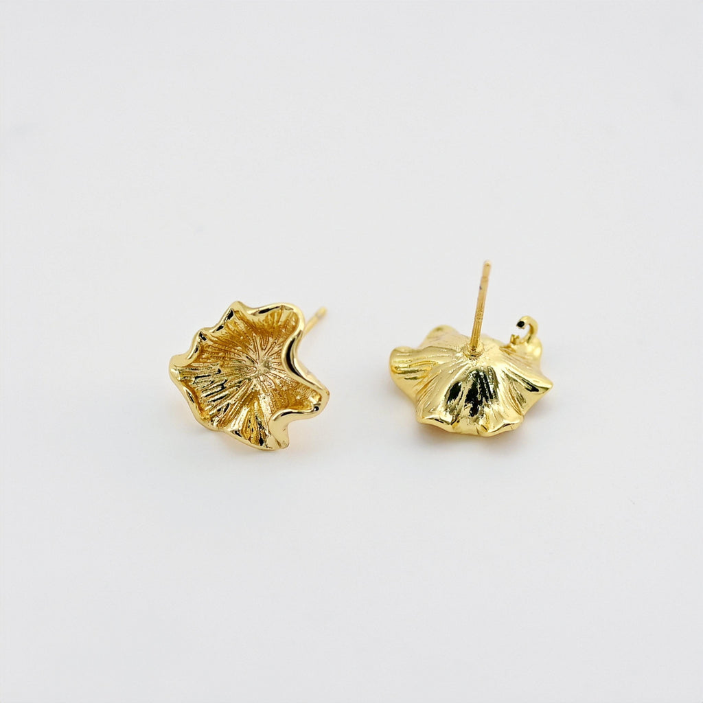 Flower Earring Post, 18K Real Gold Plated Brass Stud Earring With Loop, s925 silver pin, Nickel Free, Earring Finding D0482