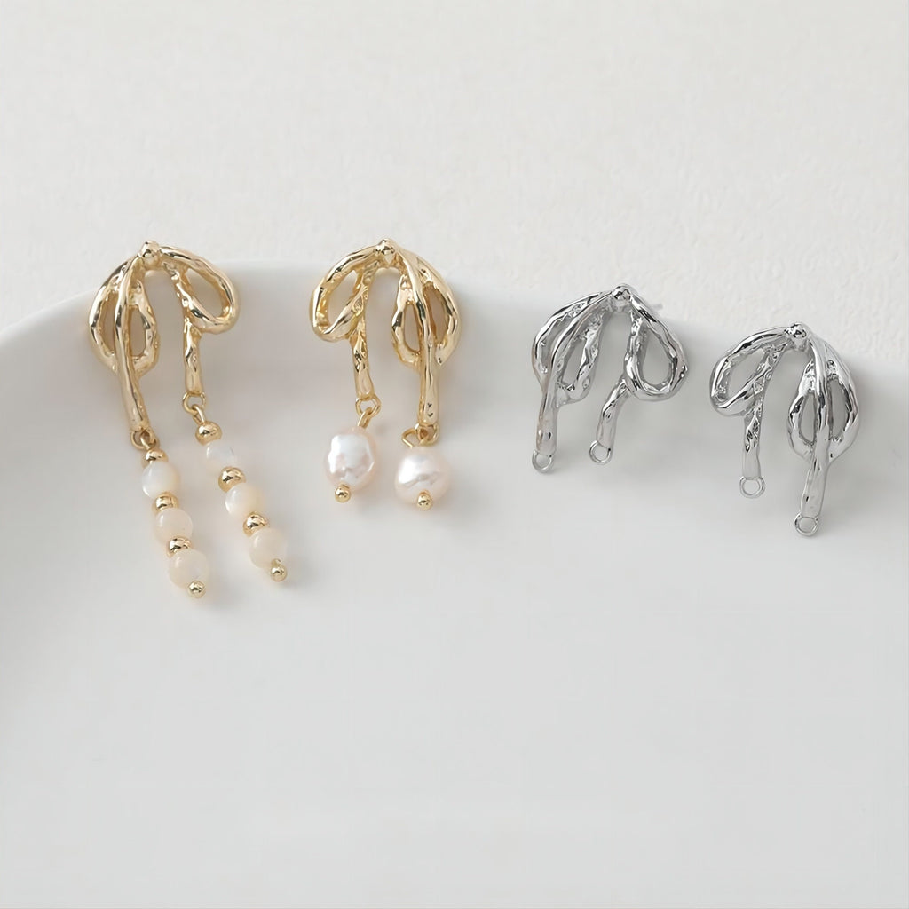 Hammered Bow Tie Earring Post, 14K Gold/Silver, S925 Silver Pin Nickel Free Earrings, Bow Tie Ear Stud with Loop GE008