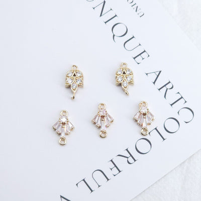 CZ Pave Leaf Connector, Cubic Zircon Crystal Leaf Charm, CZ Earring Charms, Gold Plated Brass Earring Charms, Jewelry Findings ZR008-F185