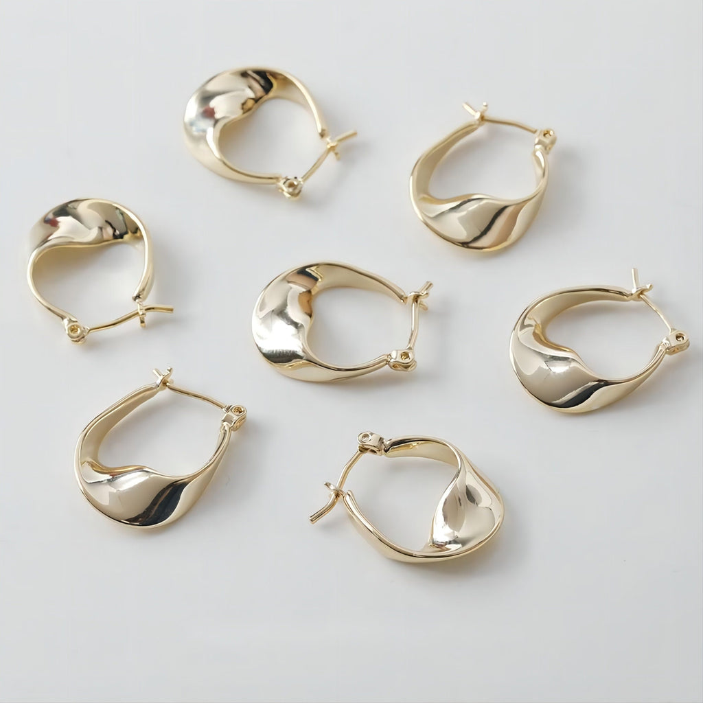 Twisted Hoop Earrings, 14K Gold/Silver, Stainless Steel Pin Nickel Free Earrings, Shiny Gold Hoop Ear Stud GE014