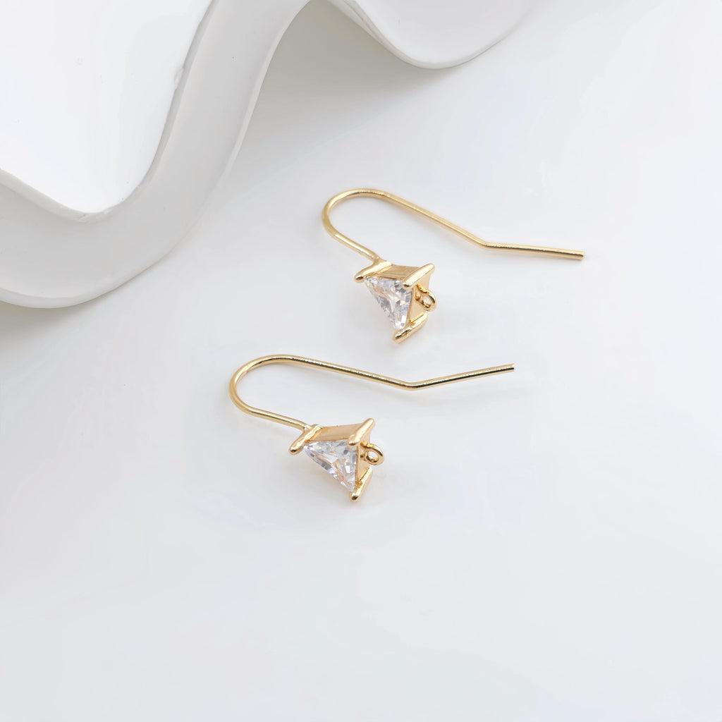 Alambres para pendientes chapados en oro de 18 quilates, ganchos triangulares con pavé cúbico, sin níquel, ganchos de pez, alambres para joyería ZX310