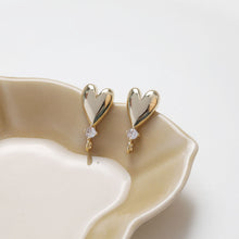 Load image into Gallery viewer, Gold Polished love heart CZ Earring Post,  14K Gold Nickel Free Earrings, S925 Silver Ear Pins, 20mm, Heart Shape Ear Stud with Loop bb137