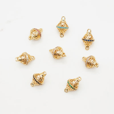 Hollow Connectors Pave CZ, Vintage Pendant, 18K Gold Plated, 8 Colors You Choose, Bracelet/Necklace Making Charms S20354