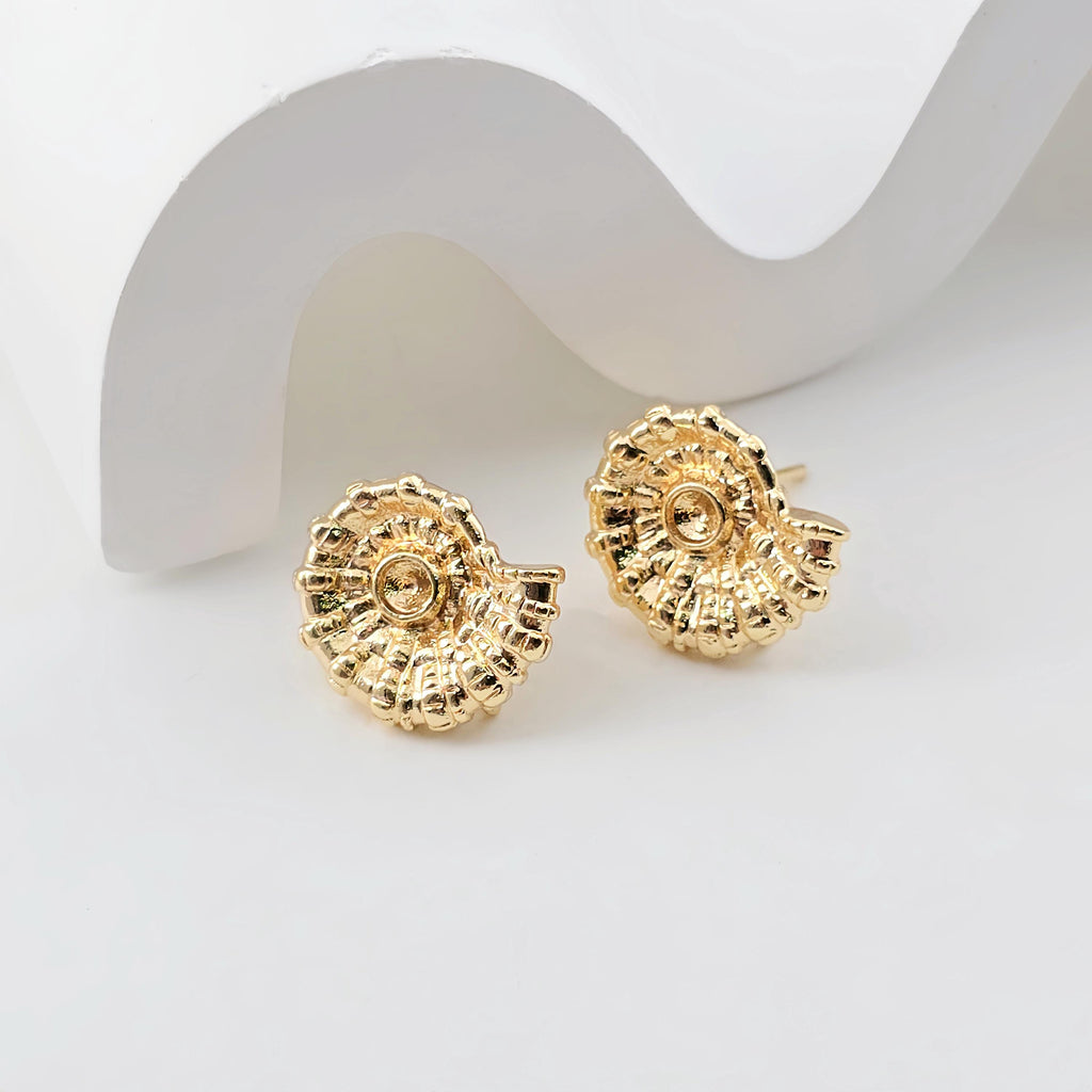 Gold Seashells Earring Post With Loop, S925 Silver Ear Pin Nickel Free Earrings, Hypoallergenic Earring Findings ZX305