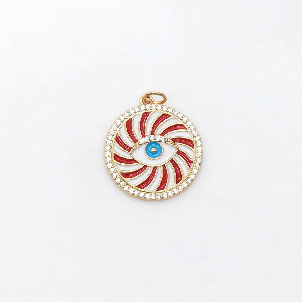 Dije de ojo turco cúbico, colgante redondo con micro pavé de circonitas cúbicas, chapado en oro de 18 quilates, 20 mm, para hacer collares, accesorios de joyería S20460