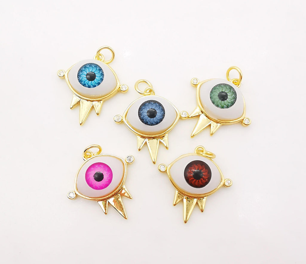 Evil Eye Charm, 18K Gold Plated Evil's Eye Pendant, 20x20mm, Bracelet Necklace Earring Making Charm, Jewelry Findings S911