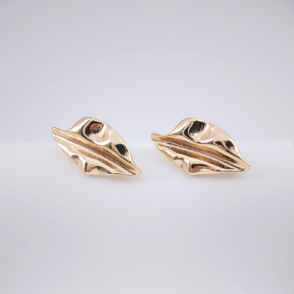 Wrinkle Leaf Post Earring, Gold/Silver Plated, Nickel Free Earrings, Hypoallergenic Earring ZX243