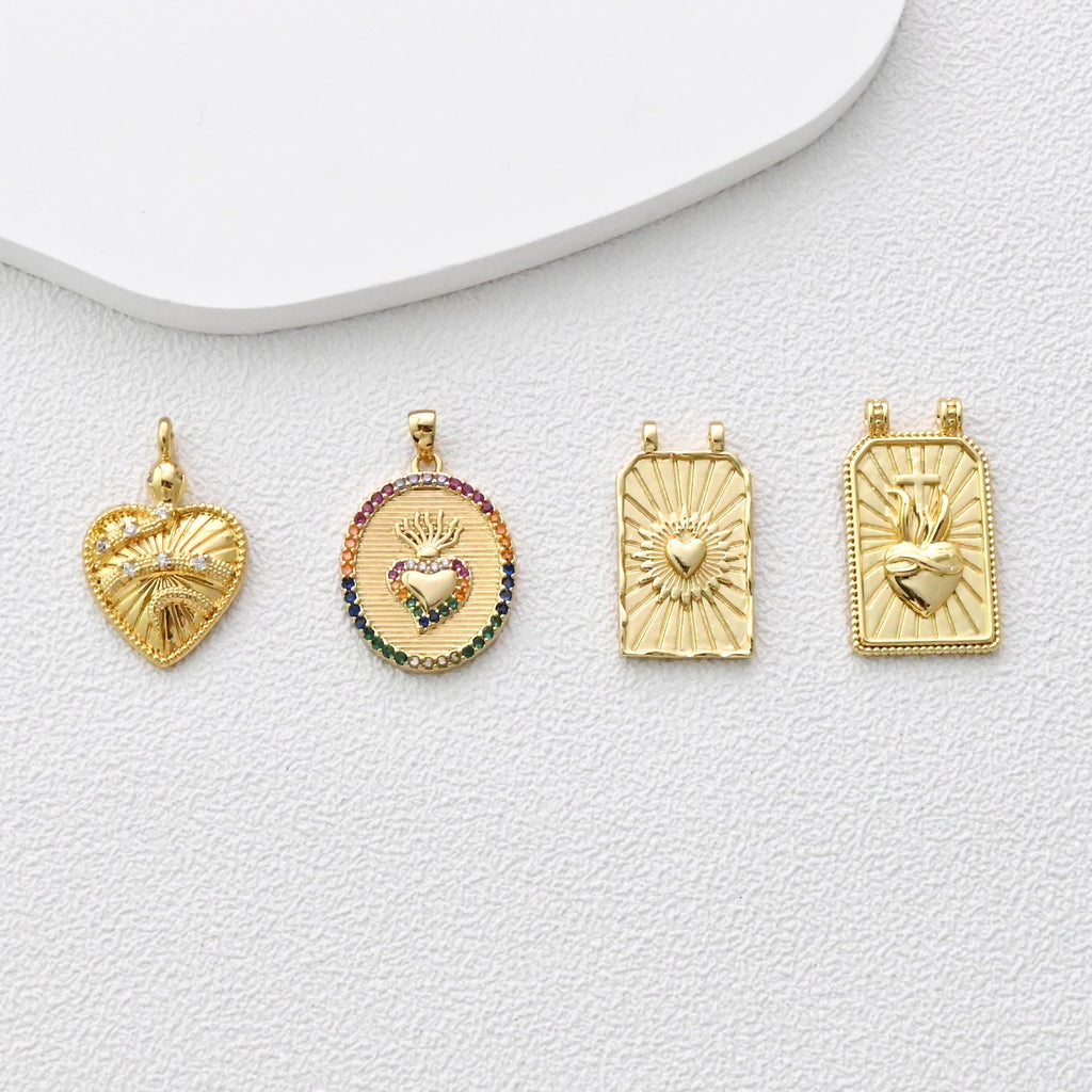 Heart Charm, 18K Gold Plated CZ Pave Eye Pendant, Necklace Making Charm, Jewelry Findings S1366