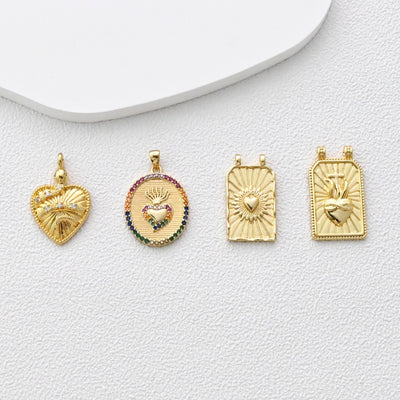 Heart Charm, 18K Gold Plated CZ Pave Eye Pendant, Necklace Making Charm, Jewelry Findings S1366