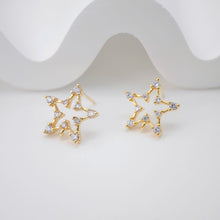 Load image into Gallery viewer, 4PCS Pentagram Star Ear Post with Loops, S925 Silver Ear Pin, Nickel Free, CZ Pave, 15mm, 18K Gold Plated Stud Earring Finding ZX032