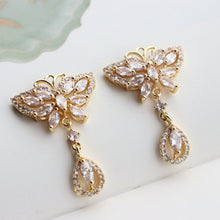 Load image into Gallery viewer, CZ Pave Butterfly Charm, Cubic Zircon Crystal Butterfly Pendant, Bracelet Necklace Pendant, 14K Gold Plated, Jewelry Findings JY058-F033