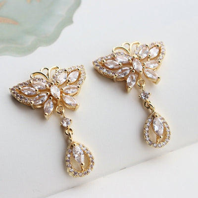 CZ Pave Butterfly Charm, Cubic Zircon Crystal Butterfly Pendant, Bracelet Necklace Pendant, 14K Gold Plated, Jewelry Findings JY058-F033