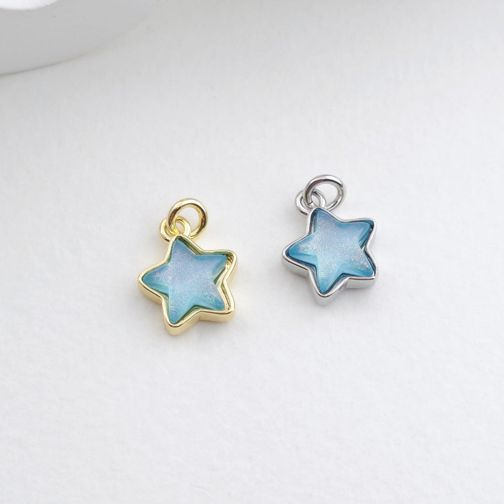 Dijes de estrella diminuta de cristal, colgante de estrella chapado en oro y plata de 18 quilates, accesorios de joyería S1296