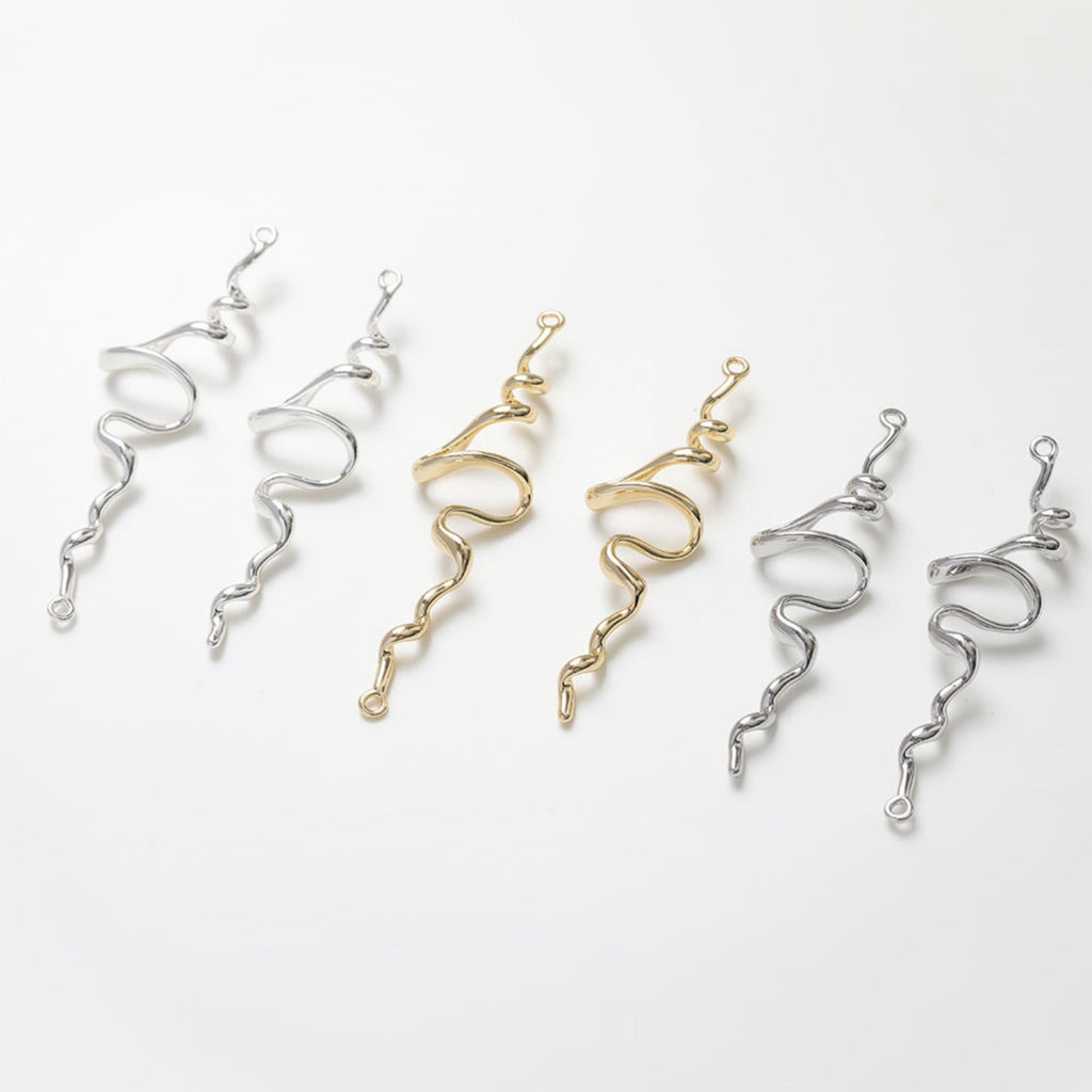 Danity Wave Connector with loops, 14K Gold/Silver Plated Earring Making Findings, Jewelry Findings GZ114