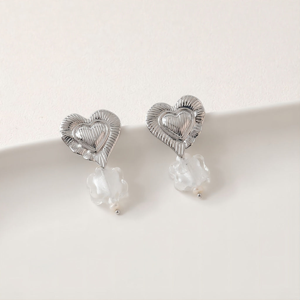 Gold Heart Earring Post, 14K Gold/Silver Nickel Free Earrings, S925 Silver Ear Pins, 20mm, Heart Shape Ear Stud with Loop JJ023