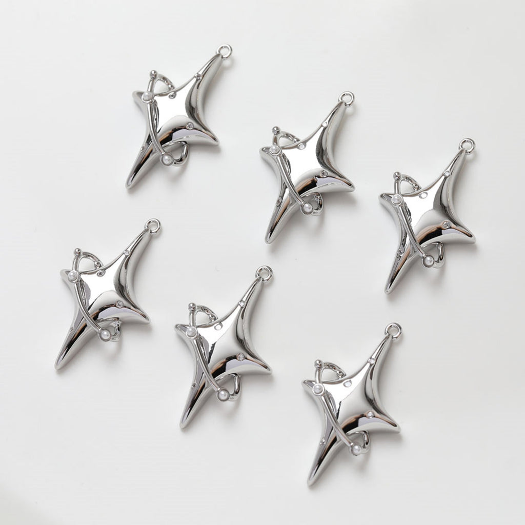 North Star Charms,  Crystal Cubic Pave Star Pendant, 14K Gold Plated, Gold/Silver, Necklace Making Star Charms, Jewelry Findings GZ312